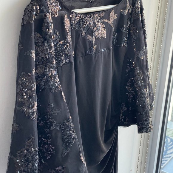 Ralph Lauren black sequin dress with bat wing sleeves - Picture 2 of 8